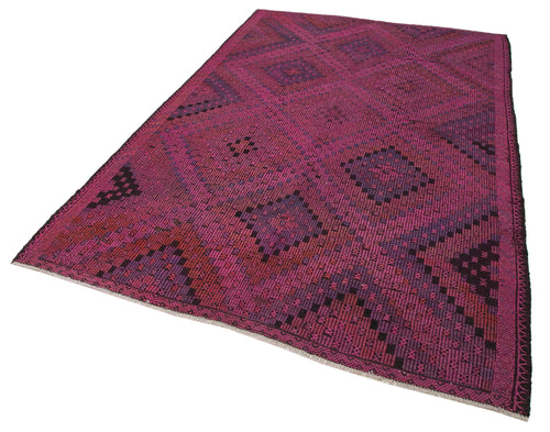 Geometric Kilim Pink Geometric Goat Hair Handmade Rug 5'11'' x 9'6''