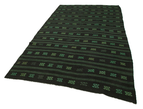 Geometric Kilim Green Geometric Goat Hair Handmade Rug 6'0'' x 10'6''