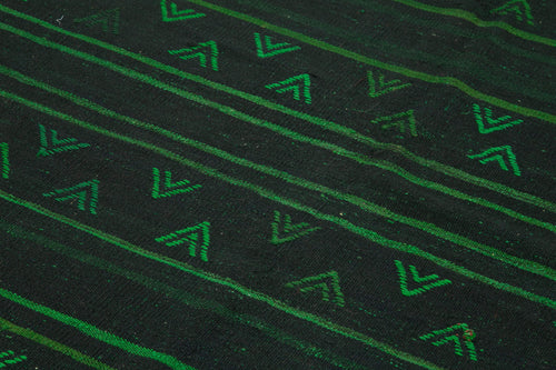 Geometric Kilim Green Geometric Goat Hair Handmade Rug 5'9'' x 10'11''