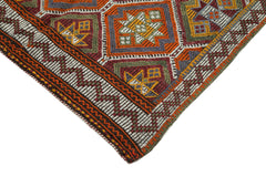 Geometric Kilim White Geometric Goat Hair Handmade Rug 4'10'' x 10'6''