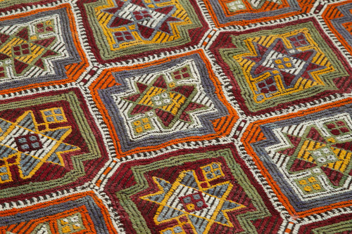 Geometric Kilim White Geometric Goat Hair Handmade Rug 4'10'' x 10'6''