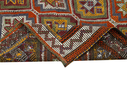 Geometric Kilim White Geometric Goat Hair Handmade Rug 4'10'' x 10'6''