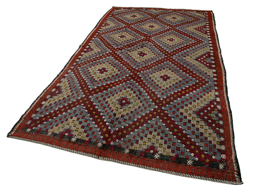 Geometric Kilim White Geometric Goat Hair Handmade Rug 5'9'' x 10'9''