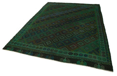Geometric Kilim Green Geometric Goat Hair Handmade Rug 7'0'' x 9'7''