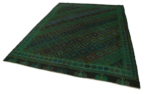 Geometric Kilim Green Geometric Goat Hair Handmade Rug 7'0'' x 9'7''