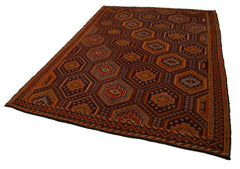 Geometric Kilim Orange Geometric Goat Hair Handmade Rug 6'11'' x 10'1''
