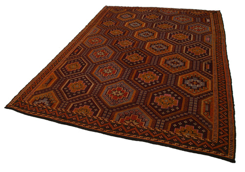 Geometric Kilim Orange Geometric Goat Hair Handmade Rug 6'11'' x 10'1''