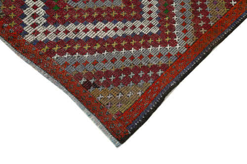 Geometric Kilim White Geometric Goat Hair Handmade Rug 6'0'' x 11'4''
