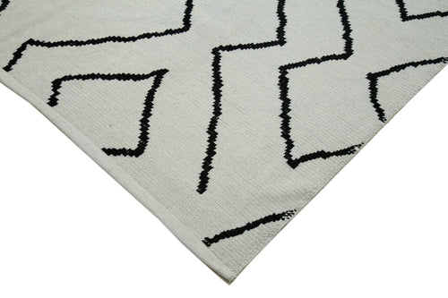 Purpleocco Beige Geometric Wool Cotton Handmade Rug 9'10'' x 13'7''