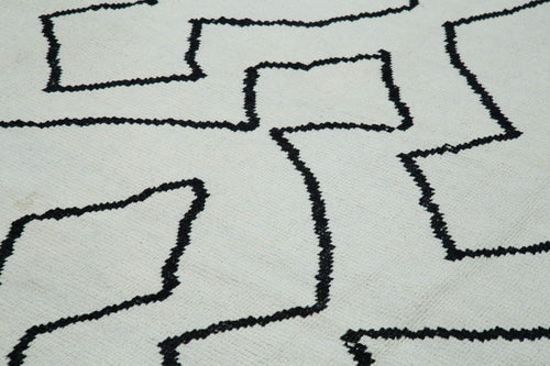 Purpleocco Beige Geometric Wool Cotton Handmade Rug 9'10'' x 13'7''