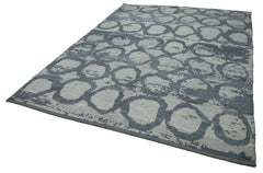 Purpleocco Blue Geometric Wool Cotton Handmade Rug 7'7'' x 9'10''