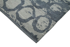 Purpleocco Blue Geometric Wool Cotton Handmade Rug 7'7'' x 9'10''