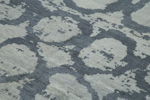 Purpleocco Blue Geometric Wool Cotton Handmade Rug 7'7'' x 9'10''