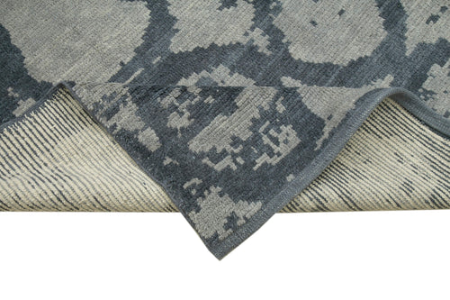 Purpleocco Blue Geometric Wool Cotton Handmade Rug 7'7'' x 9'10''