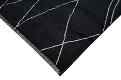 Purpleocco Black Geometric Wool Cotton Handmade Rug 8'4'' x 11'5''