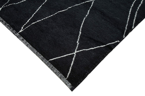 Purpleocco Black Geometric Wool Cotton Handmade Rug 8'4'' x 11'5''