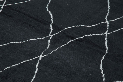 Purpleocco Black Geometric Wool Cotton Handmade Rug 8'4'' x 11'5''