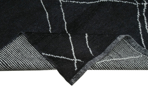 Purpleocco Black Geometric Wool Cotton Handmade Rug 8'4'' x 11'5''