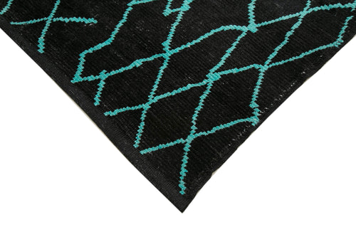 Purpleocco Black Geometric Wool Cotton Handmade Rug 9'6'' x 14'7''