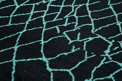 Purpleocco Black Geometric Wool Cotton Handmade Rug 9'6'' x 14'7''