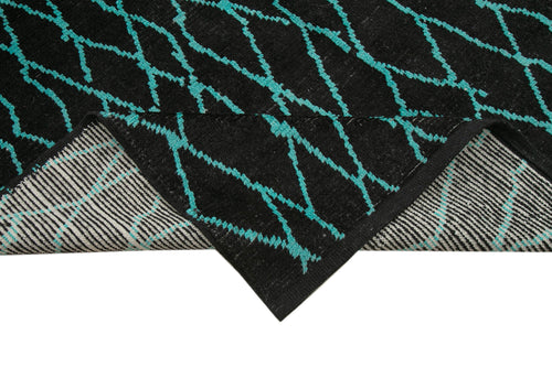 Purpleocco Black Geometric Wool Cotton Handmade Rug 9'6'' x 14'7''