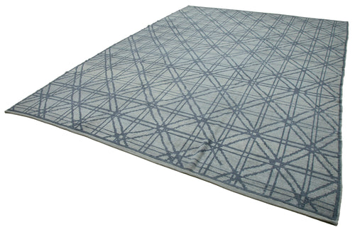 Purpleocco Blue Geometric Wool Cotton Handmade Rug 9'9'' x 13'8''