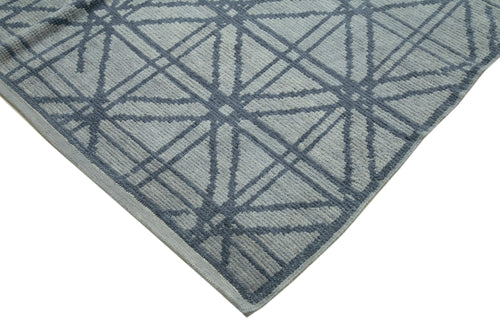 Purpleocco Blue Geometric Wool Cotton Handmade Rug 9'9'' x 13'8''