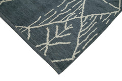 Purpleocco Blue Geometric Wool Cotton Handmade Rug 9'10'' x 13'11''