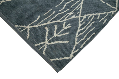 Purpleocco Blue Geometric Wool Cotton Handmade Rug 9'10'' x 13'11''