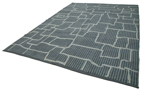 Purpleocco Grey Geometric Wool Cotton Handmade Rug 9'1'' x 12'5''