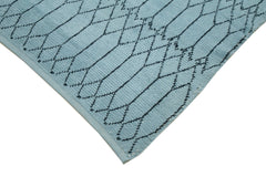 Purpleocco Blue Geometric Wool Cotton Handmade Rug 9'0'' x 11'11''