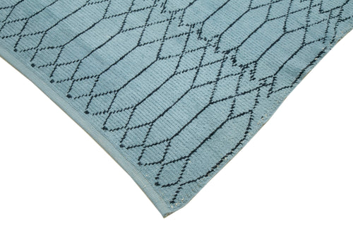 Purpleocco Blue Geometric Wool Cotton Handmade Rug 9'0'' x 11'11''