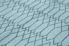 Purpleocco Blue Geometric Wool Cotton Handmade Rug 9'0'' x 11'11''