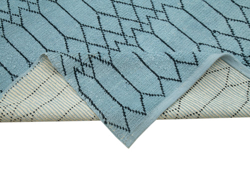 Purpleocco Blue Geometric Wool Cotton Handmade Rug 9'0'' x 11'11''