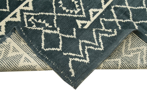 Purpleocco Grey Geometric Wool Cotton Handmade Rug 9'1'' x 12'6''