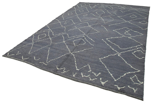 Purpleocco Grey Geometric Wool Cotton Handmade Rug 8'0'' x 11'11''