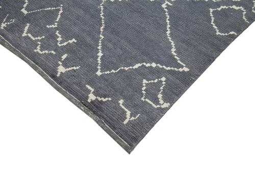 Purpleocco Grey Geometric Wool Cotton Handmade Rug 8'0'' x 11'11''
