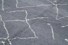 Purpleocco Grey Geometric Wool Cotton Handmade Rug 8'0'' x 11'11''