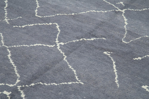 Purpleocco Grey Geometric Wool Cotton Handmade Rug 8'0'' x 11'11''