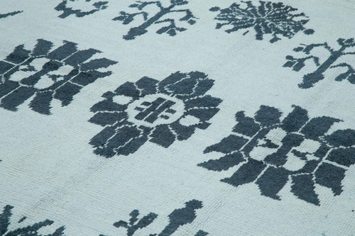 Purpleocco Blue Geometric Wool Cotton Handmade Rug 9'10'' x 14'1''