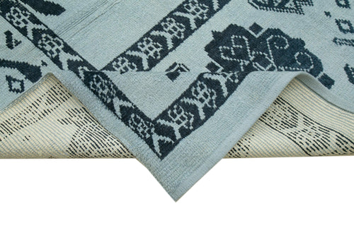 Purpleocco Blue Geometric Wool Cotton Handmade Rug 9'10'' x 14'1''