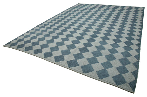 Purpleocco Blue Geometric Wool Cotton Handmade Rug 9'9'' x 13'9''