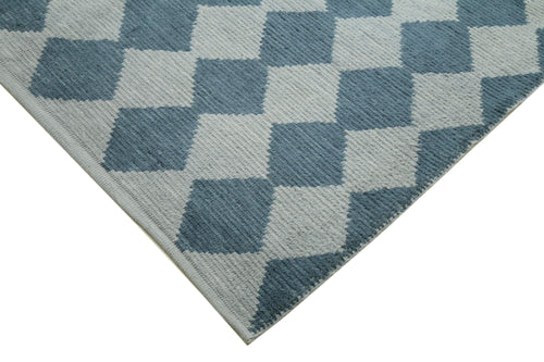 Purpleocco Blue Geometric Wool Cotton Handmade Rug 9'9'' x 13'9''