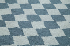 Purpleocco Blue Geometric Wool Cotton Handmade Rug 9'9'' x 13'9''