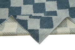 Purpleocco Blue Geometric Wool Cotton Handmade Rug 9'9'' x 13'9''