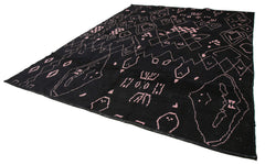 Purpleocco Black Geometric Wool Cotton Handmade Rug 9'3'' x 12'0''