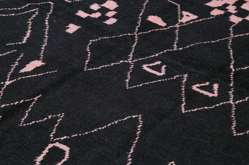 Purpleocco Black Geometric Wool Cotton Handmade Rug 9'3'' x 12'0''