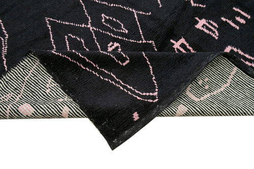 Purpleocco Black Geometric Wool Cotton Handmade Rug 9'3'' x 12'0''