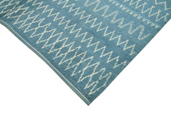 Purpleocco Blue Geometric Wool Cotton Handmade Rug 7'5'' x 10'0''