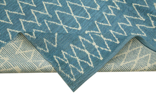 Purpleocco Blue Geometric Wool Cotton Handmade Rug 7'5'' x 10'0''